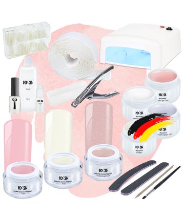 ND24 NAILDESIGN-Geln gel Starter Set Premium with UV Plip Gel Constitutional Gel French Gel sealing gel UV lamp & MakeUp GELE-Complete set for beginners-UV GELE MADE in Germany Starter Set Premium + MakeUp GELE