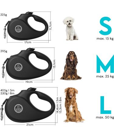 Dog is K nig 8m Roller Leash for Small & Large Dogs | High-Quality Extendable Dog Leash | Comfortable Handle | Robust & Durable | Smart Brake System | Up to 50kg - Night Black - Buy Online on SooperMarket.com