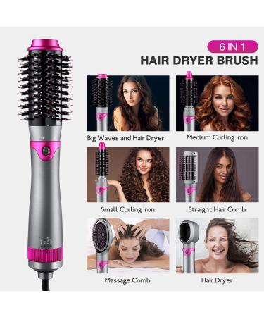 6-in-1 Hair Dryer Brush and Volumizer - Detachable Styler for Straightening, Curling, Drying - One-Step Hot Air Brush for Styling - Buy Online on SooperMarket.com