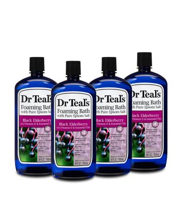 Dr Teal's Foaming Bath with Pure Epsom Salt, Black Elderberry with Vitamin D, 34 fl oz (Pack of 4)