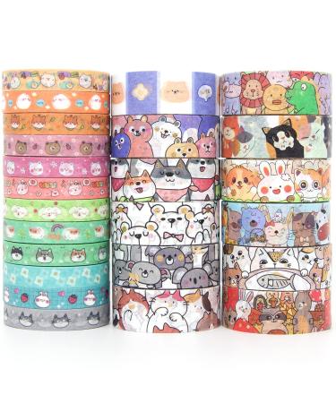 WAPETASHI Cute Washi Tape Set - 24 Rolls Kawaii Animals Gold Foil Decorative Masking Tape for Journaling, Scrapbooking, Kids DIY Crafts, Gift Wrapping, Aesthetic Supplies, Planners, Bullet Journal