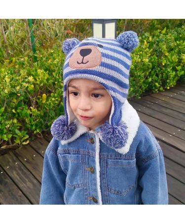 KAKU NANU Toddler Winter Hat with Double Pom Pom | Fleece Lined Beanie for Boys & Girls 1-2 Years | Blue-Grey - Buy Online on SooperMarket.com