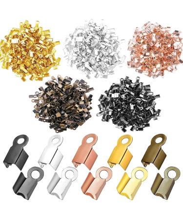 1000 PCS Clamshell Crimp Fold Over Cord Ends Cord Tips Leather Rope Ending Caps for DIY Bracelet Necklace Crafts Jewelry Making(Gold/Silver/Gun Black/Bronze/Rose Gold)