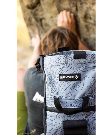 Large Light Gray Climbing Chalk Bucket with Topographical Map Design - Magnetic Closure, Pockets, and Brush Holders - Buy Online on SooperMarket.com