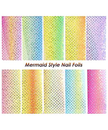 Kalolary Mermaid Nail Foil Transfer Stickers - Holographic Gradient Fish Scales Nail Decals for Women - 10 Sheets - Buy Online on SooperMarket.com