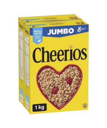 CHEERIOS - JUMBO SIZE PACK Cereal Box Original Whole Grain is the First Ingredient No Artificial Colours No Artificial Flavours 1 Kilogram Package of Cereal