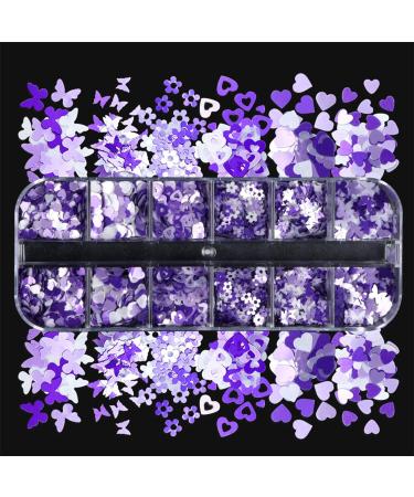 Nails compatible with Machine for Acrylic 12 Grid Long Box Mixed Purple Nail Enhancement Sequins Ornaments Butterfly Small Plums Sequins Candle Glitter 1 count (Pack of 1) Purple - Buy Online on SooperMarket.com