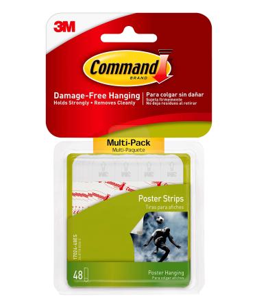 Command Poster Strips  Damage Free Hanging Poster Hangers  No Tools Wall Hanging Strips for Posters  48 White Command Adhesive Strips