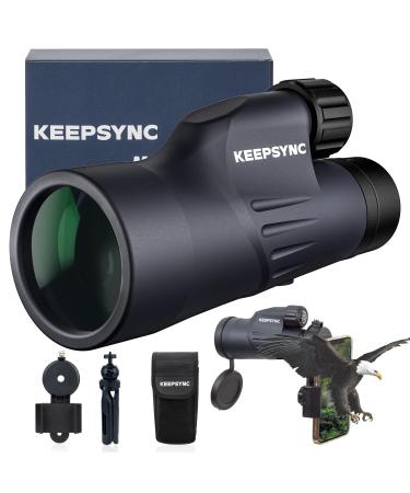 HD Monocular with Smartphone Adapter, KEEPSYNC High Powered FMC Lens & BAK4 Prism Telescopes for Adults, 12x50 Sky Captain Monocular Telescope for Bird Watching Hunting Hiking Camping Travelling MC12x50-02