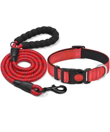Haapaw Reflecting dog collar padded with soft neoprene breathable nylon dog collar for small medium -sized dogs M (1 -pack) red