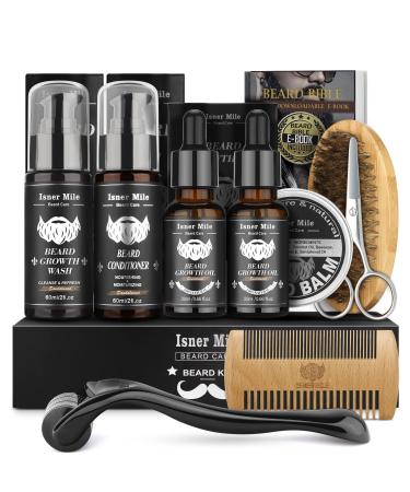Beard Growth Kit, Beard Kit with Beard Roller, 2 Pack Beard Growth Oil,Beard Brush,Wash Conditioner for After Shave Lotions- Sandalwood,Balm,Combs, Christmas Fathers Gifts for Men