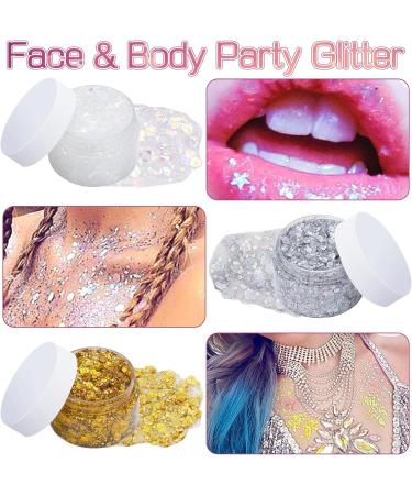 3Pcs Holographic Body Glitter Gel with 3 Makeup Brushes 50ml Mermaid Sequins Sparkling Liquid Eyeshadow Sequins Glitter for Face Body Eye Hair DIY Art Festival Party Makeup Decoration - Buy Online on SooperMarket.com