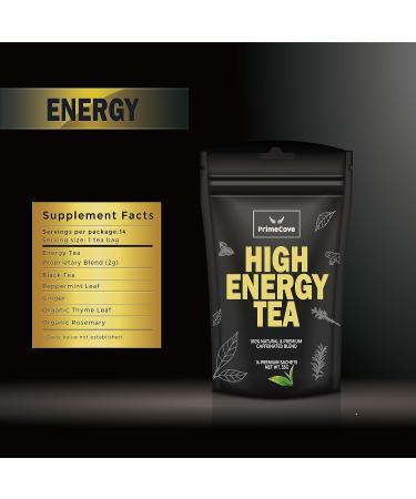 PrimeCove High Energy Tea - Boost Metabolism, Reduce Bloating | Caffeinated Black Tea with Peppermint, Ginger, Thyme & Rosemary - 14 Sachets - Buy Online on SooperMarket.com