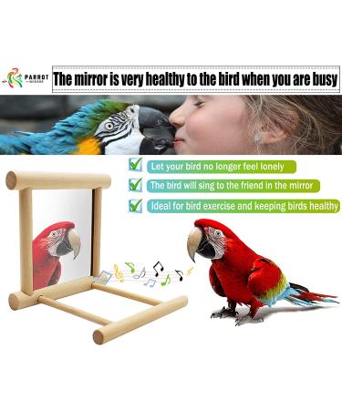 Blessed Family Bird Parakeet Mirror - Wooden Perch Stand and Swing Toy for Parrot Cage - Parakeet Accessories for Various Bird Species - 1 Piece - Buy Online on SooperMarket.com