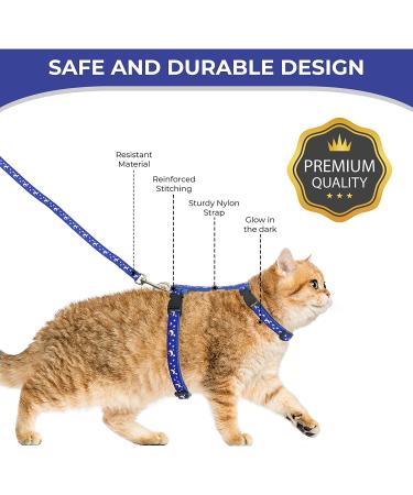 Cat Harness with Leash 3-Pack - Stars Moon Paw Heart Design - Escape Proof - for Walking Small Medium Large Cats - Black Red Blue - Adjustable & Safe - Set of 3 - Buy Online on SooperMarket.com