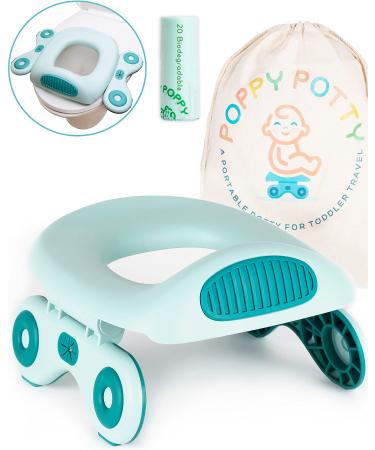 Portable Potty Training Seat for Toddler Kids - Foldable Toilet for Toddler Travel - Travel Potty for Toddler - Up to 110lbs - Strong, Light, Easy + 20 Nature Kind Potty Liners + Carry Bag - Teal