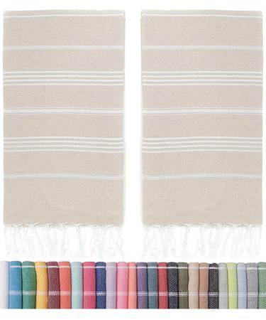 HAVLULAND Sale Pack of 2 Turkish Beach Towels 100% Cotton Super Absorbent Quick-Dry Sand Free Beach Towel Oversized 71x39 Lightweight Beach Blanket Soft Turkish Bath Towel Travel Towels (Beige)