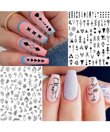 6 Sheets Snake Heart Moon Star Nail Art Sticker Decals for Women DIY Manicure - Geometric Triangle Arrow Nail Decals - Buy Online on SooperMarket.com