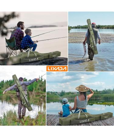 Lixada Portable Folding Fishing Rod Case - 130cm Army Green | Fishing Pole Storage Bag & Organizer - Buy Online on SooperMarket.com