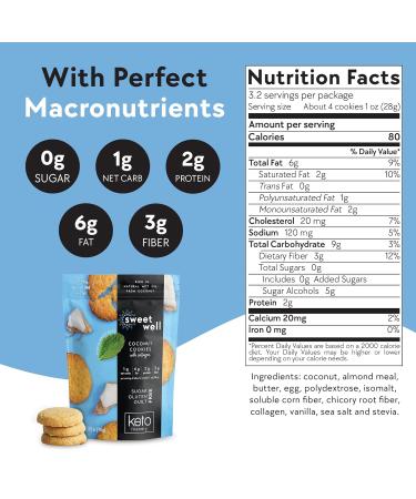 Sweetwell Coconut Cookies - Low Carb, Keto, Gluten-Free Snack with Real Ingredients, Stevia Sweetener, Collagen - Sugar-Free 3.2 oz (Pack of 3) - Buy Online on SooperMarket.com