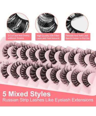 Yawamica D Curly Strip Lashes - 10 Pairs Russian Volume Mixed Natural Wispy Mink False Eyelashes - Buy Online on SooperMarket.com