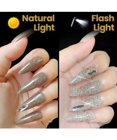 YTD Likomey Reflective Glitter Gel Nail Polish 15ml - Champagne Gold Sparkly Disco DJ Nail Gel - UV Soak Off Varnish for Salon & DIY Manicure - Buy Online on SooperMarket.com