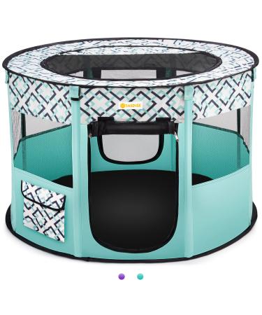 TASDISE Portable Pet Playpen Foldable Dog Playpen Exercise Kennel Tent for Puppy Dog Cat Rabbit, Great for Indoor Outdoor Travel Use with Free Carrying Case Large(43.5"x43.5"x23.5") Green