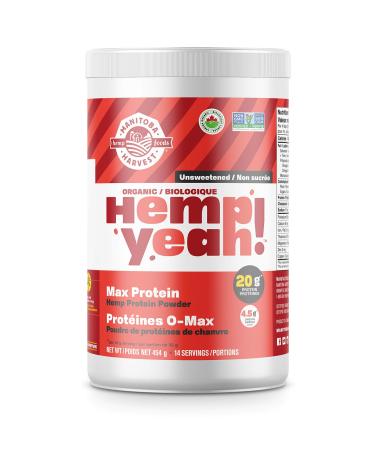 Manitoba Harvest Hemp Organic Max Protein Powder Unsweetened 454g with 20g protein and 4.5g Omegas 3/6 per Serving