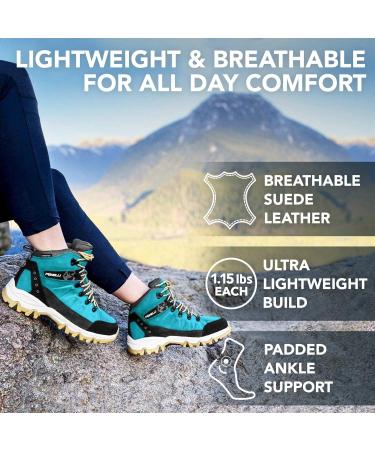 Foxelli Women's Waterproof Suede Hiking Boots - Breathable & Lightweight - Size 8.5 Teal - Buy Online on SooperMarket.com