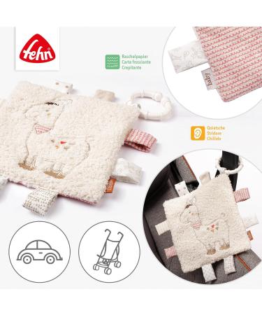 Fehn Cracker Towel Lama - Rustling & Squeaky Hanging Toy for Babies 0+ Months | Crinkle Animal Rattle with Fastening Ring - Buy Online on SooperMarket.com
