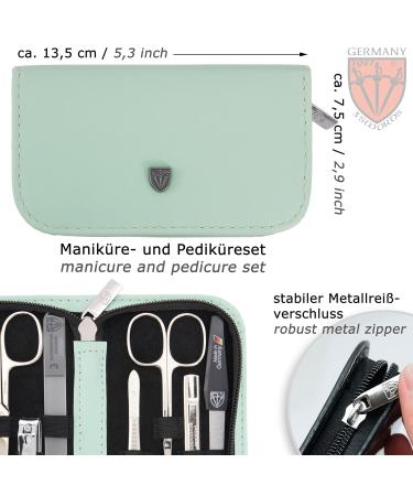 Three Swords 8-Pc Manicure Set 'Roma' | High-Quality Mint Leather Nail Care Kit | Scissors Clippers Tweezers & Glass Files - Buy Online on SooperMarket.com