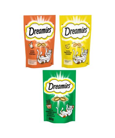 Dreamies Cat Treats Bundle of Tasty Snacks with Scrumptious Chicken Cheese & Catnip Flavours | Cat Biscuits | Cat Treats for Indoor | Kitten Treats | No Artificial Colours | 60g