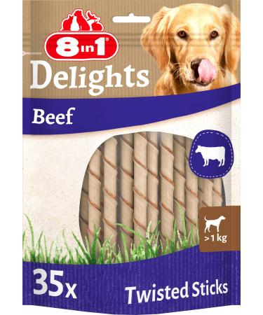 8in1 Delights Beef Twisted Sticks - Healthy Causta Standels for Sensitive Dogs High -quality beef wrapped in beef skin 35 pieces beef 190 g (1 Pack)
