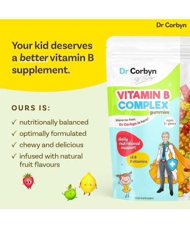 Dr Corbyn Kids' Vitamin B Complex Gummies - 120 Count | All 8 B Vitamins for Immunity & Growth | Gelatine Free & Delicious | Pack of 1 - Buy Online on SooperMarket.com
