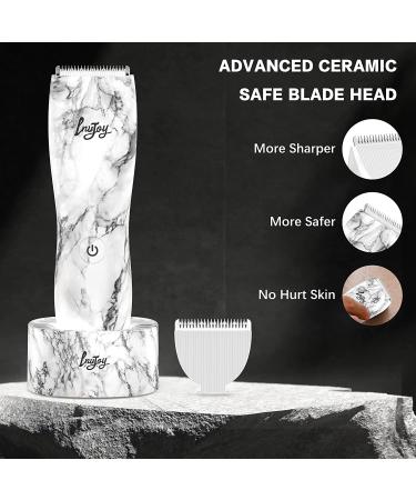 INVJOY Waterproof Body Hair Trimmer for Men - Electric Pubic Hair Shaver & Groomer with Replacement Blade - Marble Pattern White - Buy Online on SooperMarket.com