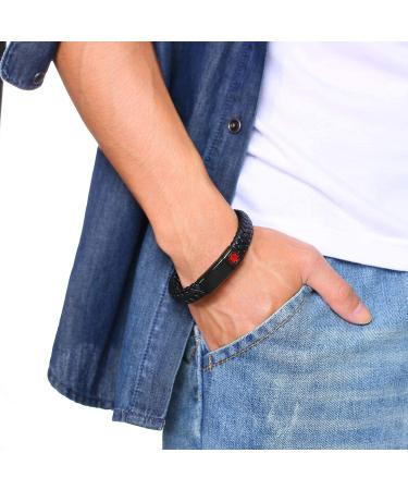Personalized Emergency Medical Alert ID Cuff Bracelet (DNR) with Free Engraving - Men's & Women's Magnetic Clasp Leather Bracelet - Buy Online on SooperMarket.com