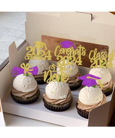 Rsstarxi 24 Pack Class of 2024 Cupcake Toppers 2024 Graduation Food Appetizer Picks 2024 Congrats Grad Cap Done Diploma Cupcake Picks for 2024 Graduation Theme Party Cake Decorations Gold Purple - Buy Online on SooperMarket.com
