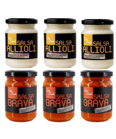Brava Sauce Salsa Brava Spicy Tomato Sauce & Alioli Garlic Sauce Pack of 6 jars 130g | (3x Alioli & 3x Salsa Brava)