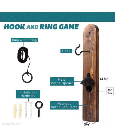 Play Platoon Rustic Brown Wood Hook and Ring Game with Bottle Opener and Magnetic Cap Catch - Adult Ring Toss Game - Buy Online on SooperMarket.com