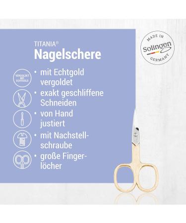 Titania Gold-Plated Nail Scissors 9.5cm | Curved Extra Sharp Professional Manicure Tools | Solingen Made in Germany - Buy Online on SooperMarket.com