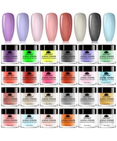 EBANKU Acrylic Powder Set 24 Colors Acrylic Powder Professional Acrylic Nail Powder for Nail Acrylic Extension Nail Carving Long-Lasting No Nail Lamp Needed