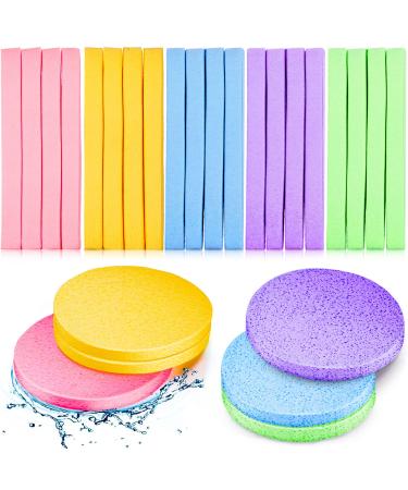 300 Pieces Face Cleansing Sponge Wash Round Face Sponge Soft Facial Sponge Makeup Removal Sponge Pad Compressed Facial Sponge Exfoliating Sponges  Pink  Purple  Blue  Yellow  Green for Women Girls