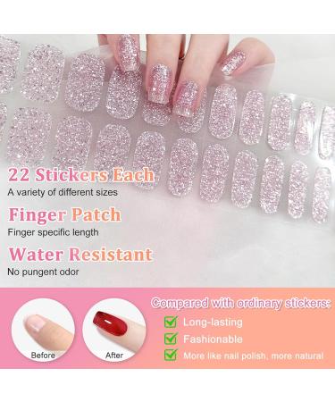 Semi Cured Gel Nail Wraps 22Pcs Pink Glitter Gel Nail Polish Strips Self-Adhesive Gel Nail Stickers Salon-Quality French Manicure Stickers with Soft Glossy Gel Finish Easy to Apply & Remove Sparkle Pink - Buy Online on SooperMarket.com