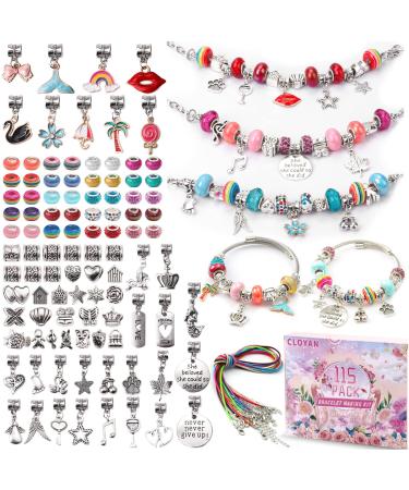 Charm Bracelet Making Kit for Girls  115PCS Jewelry Making Kit with Beads  Jewelry Charms  String Necklace  Bracelets for DIY Craft  Valentine's Day Jewelry Gift for Teen Girls Age 8-12. New Bracelet Kits