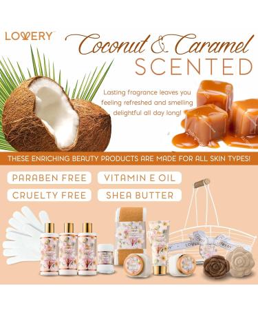 Birthday Spa Gift Basket for Women | 13pc Coconut Caramel Self Care Set - Bubble Bath Lotion Bath Bomb & More - Buy Online on SooperMarket.com