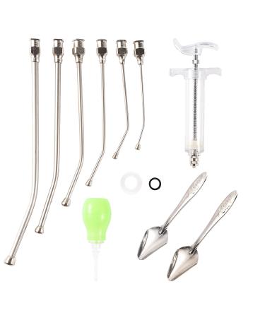 Adhere To Fly Baby Bird Parrot Small Pet Manual Feeding Syringe Set with 6 Pcs Curved Gavage Tubes and Stainless Steel Metal Feeding Spoon 20ML