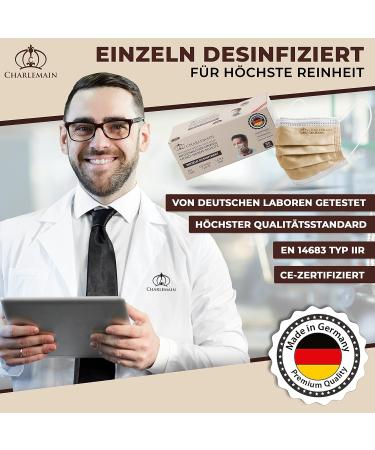Buy Charlemain 50x Medical Masks - EN 14683 Type IIR BFE 99.9% Latex-Free 3-Layer Protection Made in Germany One-Way Face Masks (Beige) - 50 Pieces Pack - Buy Online on SooperMarket.com