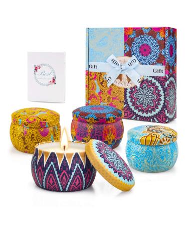 Fragrance candles gift set 4 pieces of aromatherapy candles with soy wax in cans small gift set fragrance candles set candles decoration gifts for women bathroom birthday candle big burning time up to 120 hours lavender rose lemon cowardly 4 set
