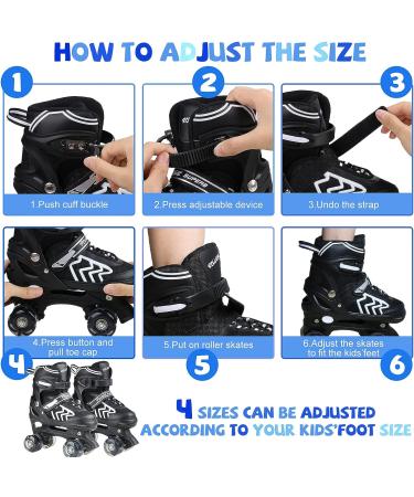 SZHZS Kids Roller Skates | Adjustable for Youth and Adults | All Light up Wheels | Black&White - Medium - Buy Online on SooperMarket.com