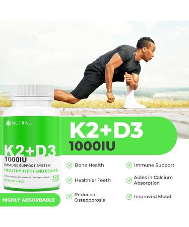 Max Strength Vitamin D3 + K2 1000 IU with MK-7 120mcg - D3 + K2 Vitamin for Heathy Strong Bones Teeth & Immune Support 120 Vegan Capsules 120 count (Pack of 1) - Buy Online on SooperMarket.com